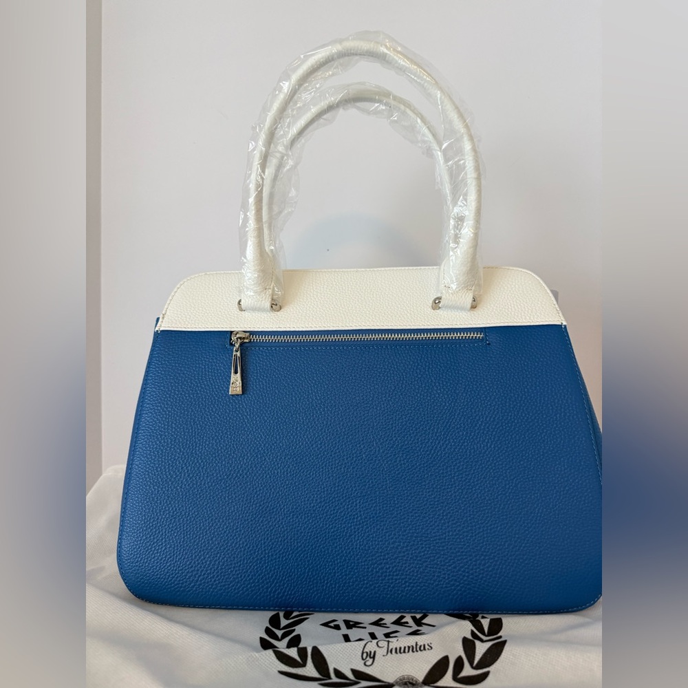 New Tauntus Greek Life a Zeta Phi Beta Sorority (ΖΦΒ) Blue & White Leather Tote - Picture 3 of 7